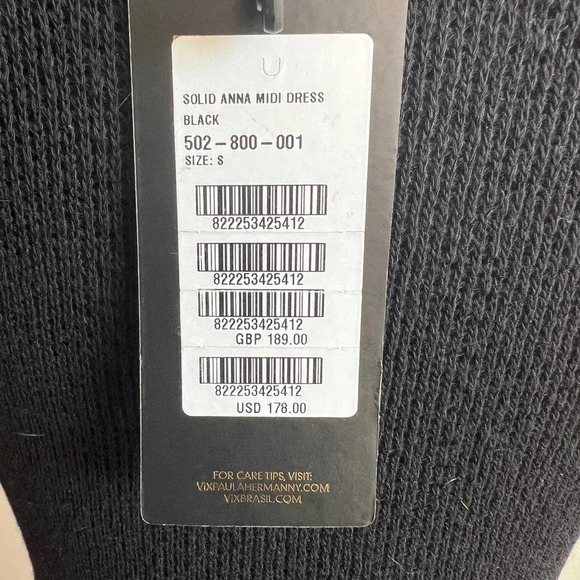 ViX Paula Hermanny Black Ana Mid Length Cover Up Dress Women’s Size S NWT - Picture 6 of 11